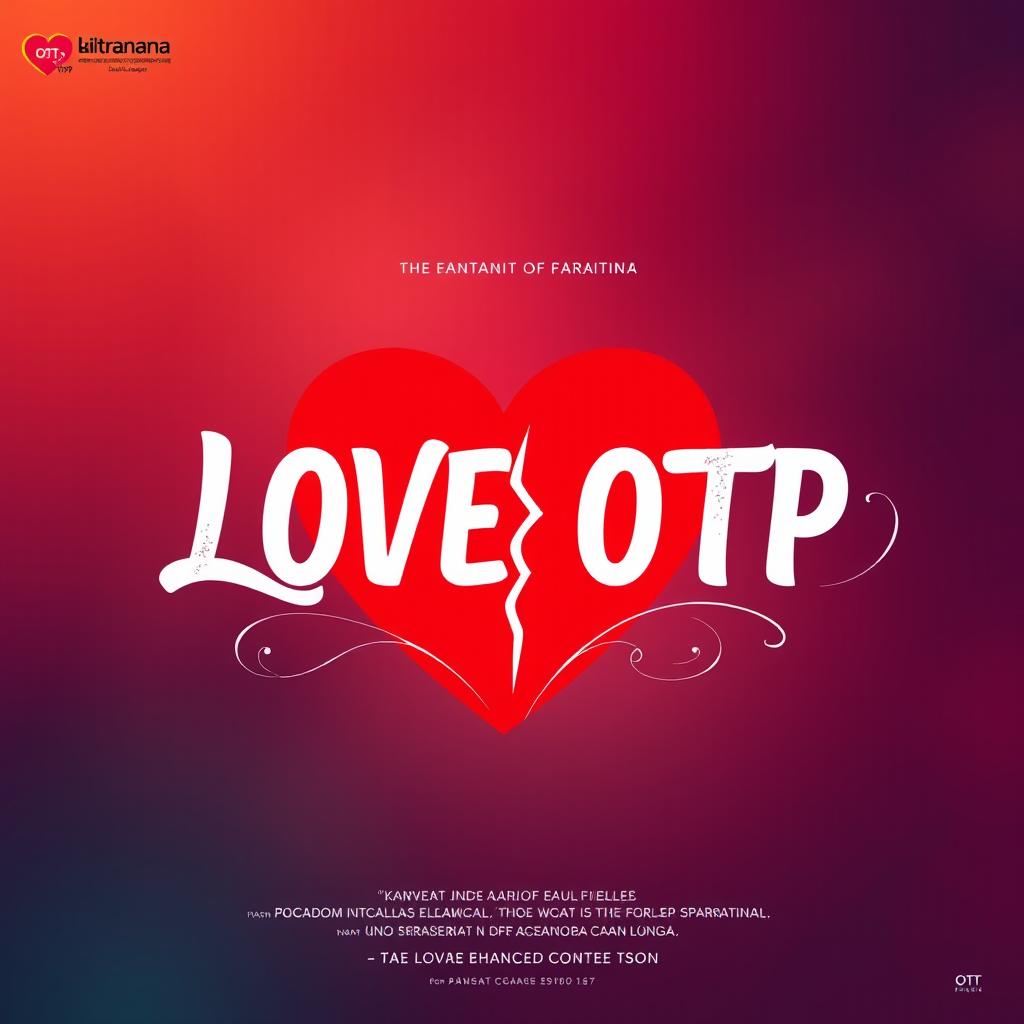 A visually striking movie title design for 'LOVE OTP' in Kannada using modern calligraphy