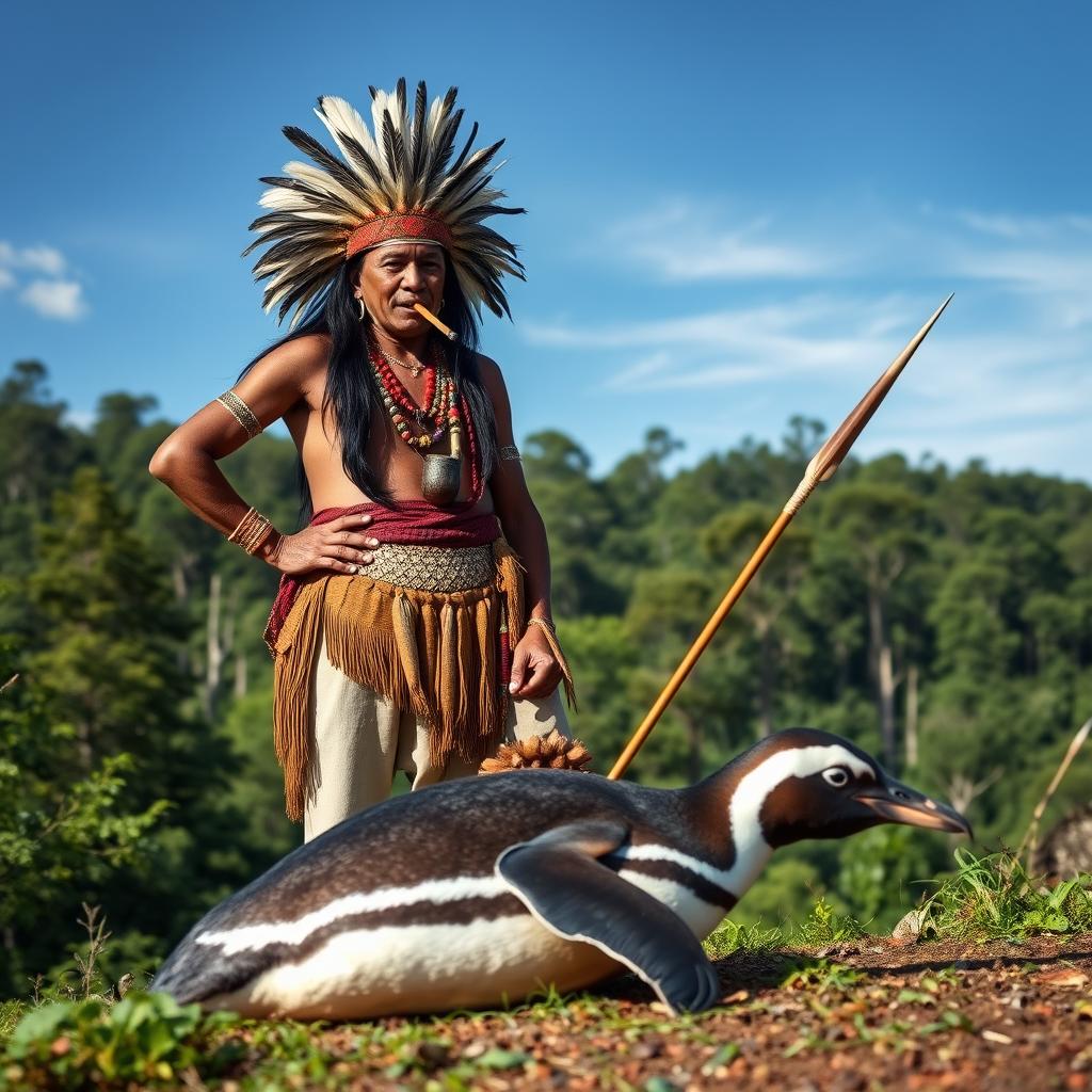 Cultural Confidence: Indigenous Man with Feathered Headdress