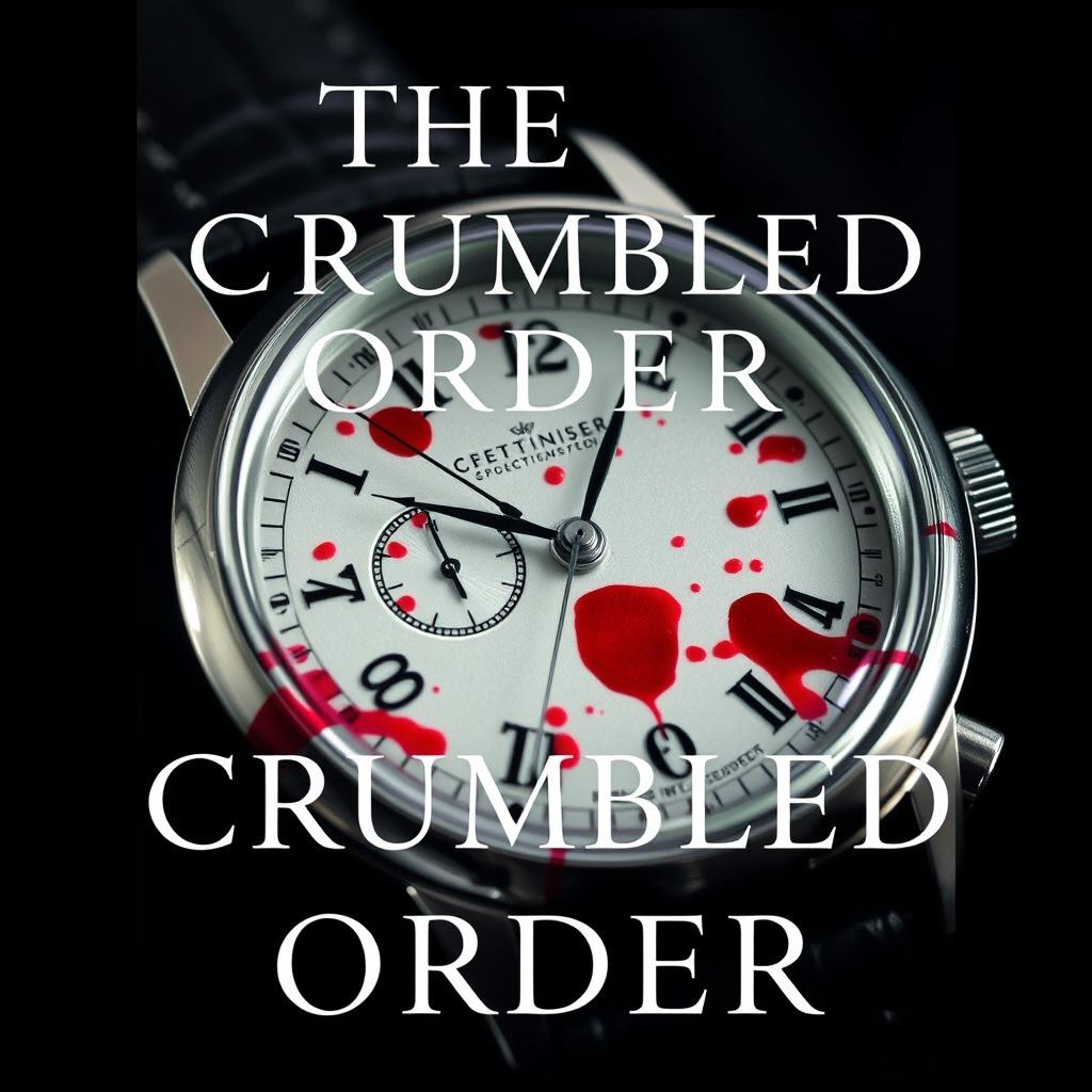 A striking book cover for 'THE CRUMBLED ORDER,' featuring a close-up of an elegant wristwatch