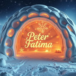 A large and beautifully crafted igloo, intricately designed with lovely ice patterns and soft glowing lights emanating from within