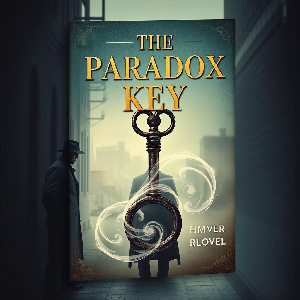 A captivating book cover design for a retro detective novel titled 'The Paradox Key'