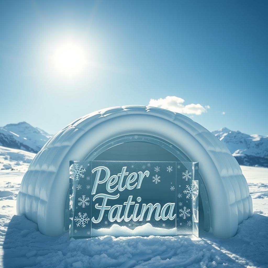 A stunning, intricately designed igloo set against a bright, sunny winter landscape