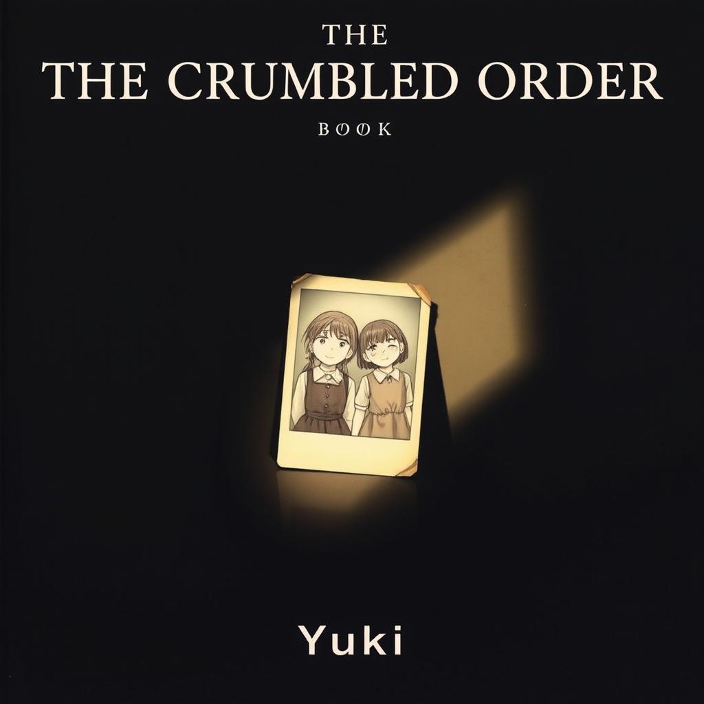 A cover for the book 'THE CRUMBLED ORDER' by Yuki, featuring a completely dark room with subtle shadows