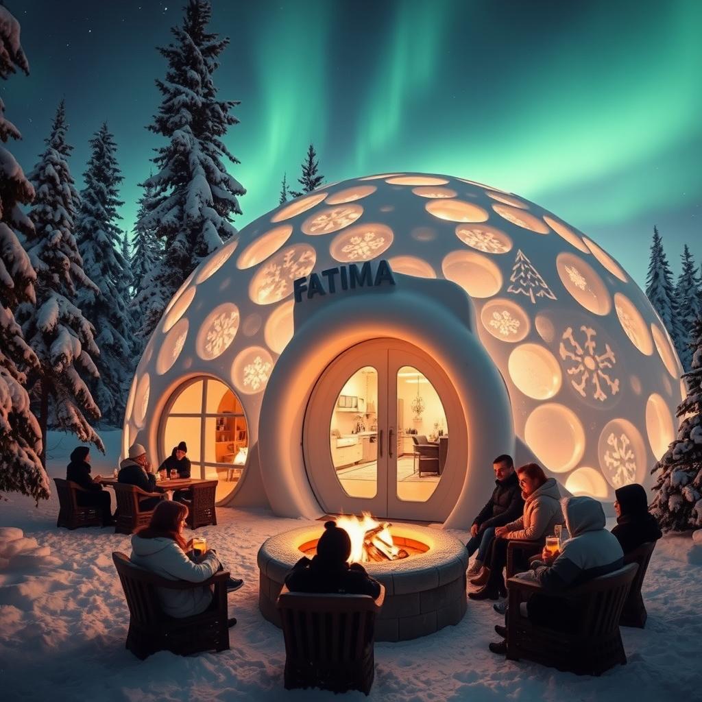 A stunning and luxurious igloo resort named 'Fatima', situated in a winter wonderland