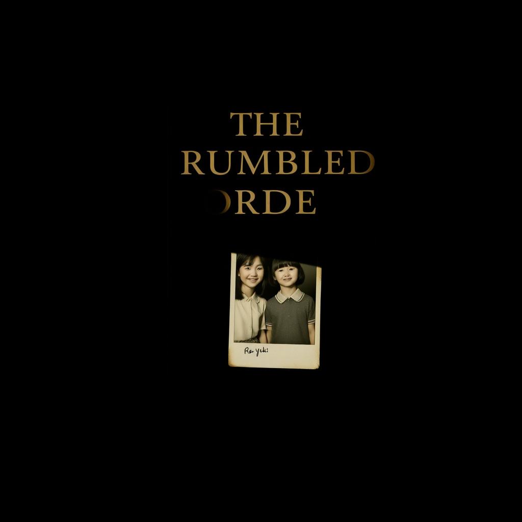 A book cover for 'THE CRUMBLED ORDER' by Yuki, set in a completely dark room with a small, old faded photograph prominently displayed