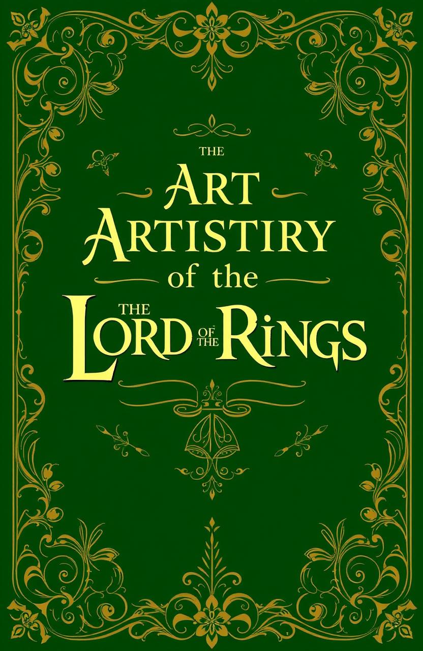 A Victorian university textbook cover titled 'The Art and Artistry of the Lord of the Rings' prominently displayed in elaborate, ornate fonts