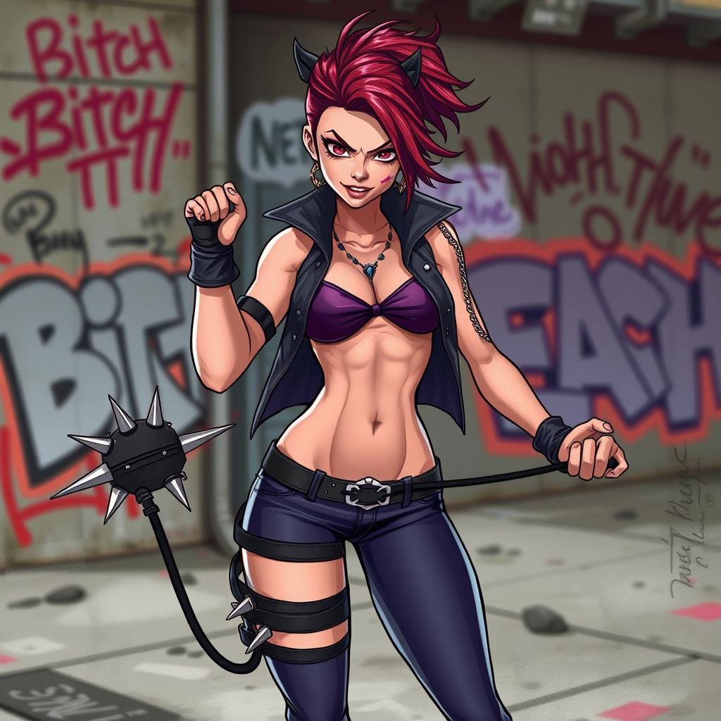 A dynamic and fierce female character, embodying the concept of a 'bitch tamer'