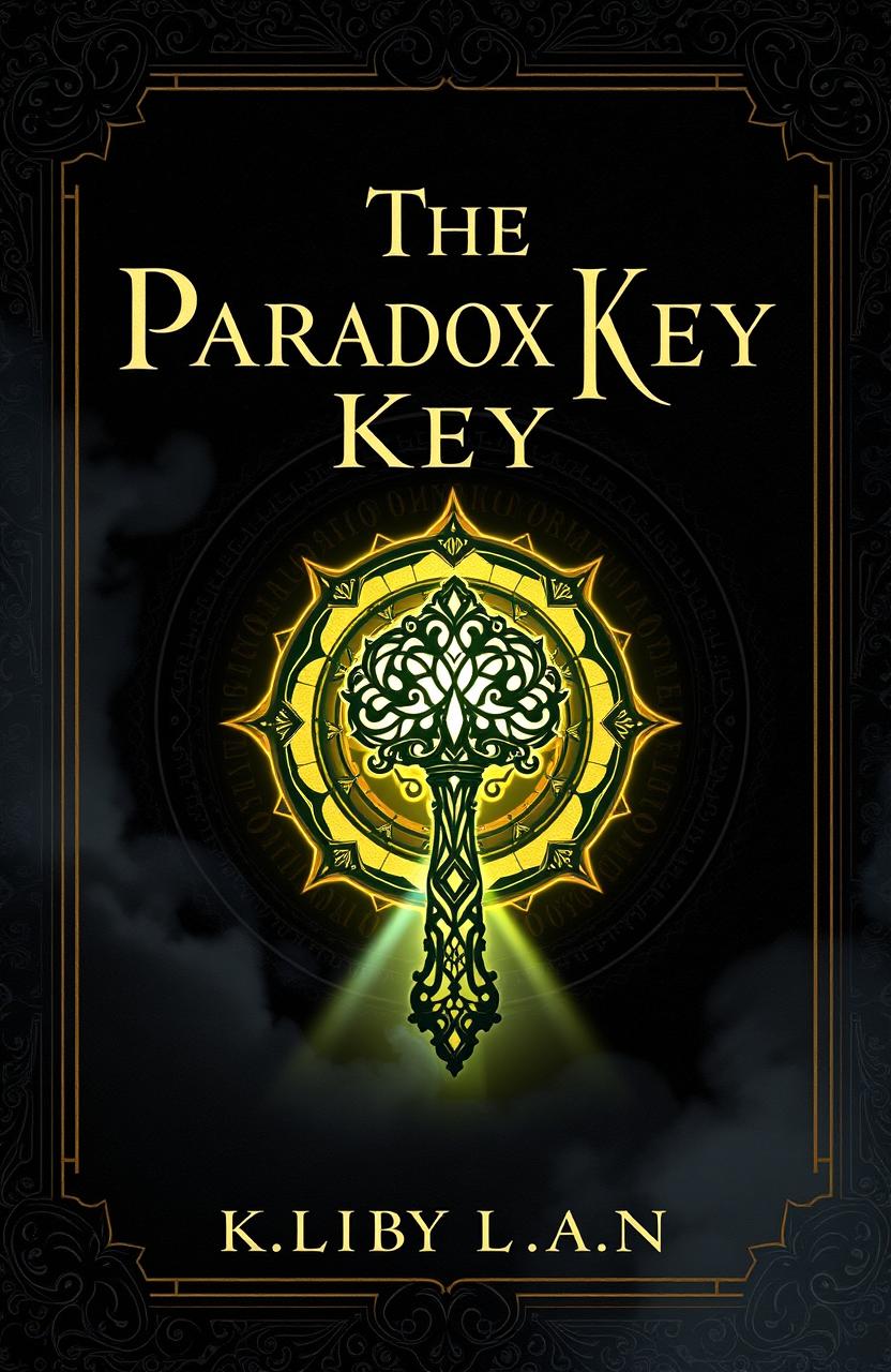 A captivating book cover design for 'The Paradox Key', showcasing an ancient, glowing key at the center