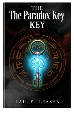 A captivating book cover for 'The Paradox Key' featuring an ancient, intricately designed key at the center, glowing with an ethereal light
