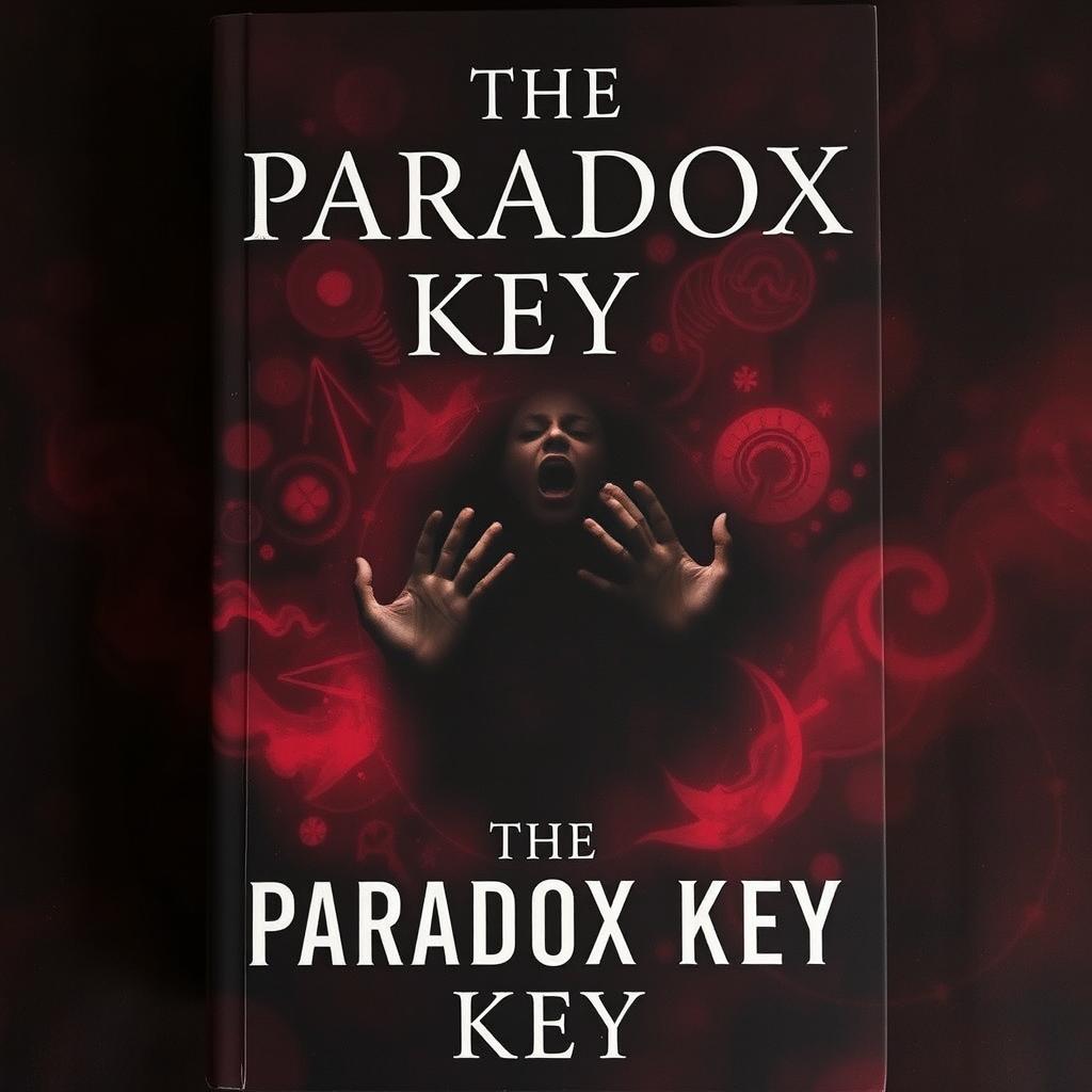 The cover of a novel titled 'The Paradox Key', dominated by a deep darkness, blending shades of black and dark red, creating an oppressive atmosphere