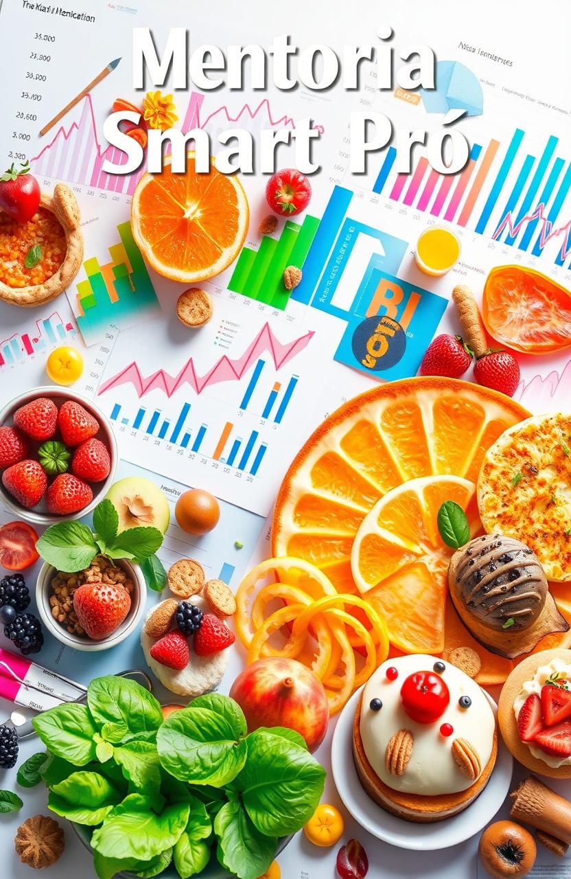 An eye-catching, high-resolution image featuring analytical data visuals combined with an assortment of delicious food items