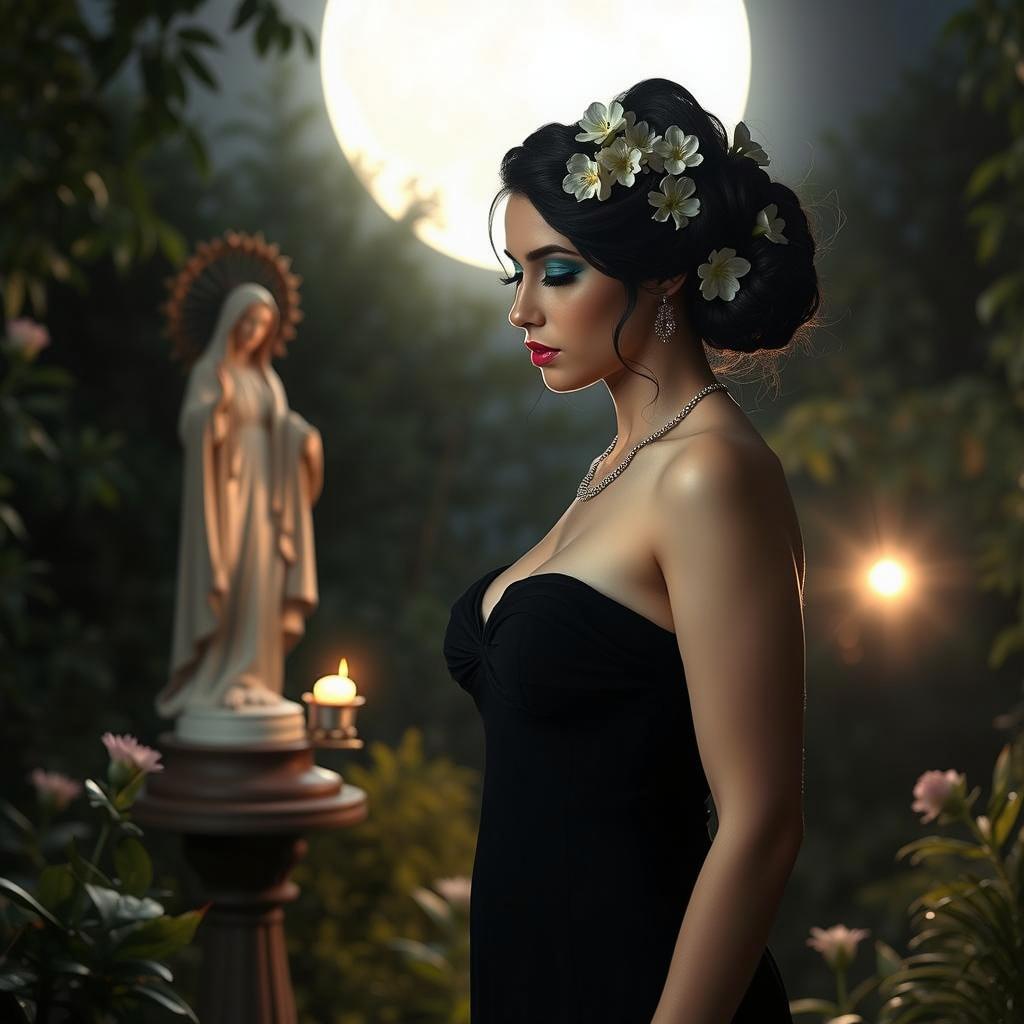 A captivating, full-length portrait of a woman with a serene, beautiful presence