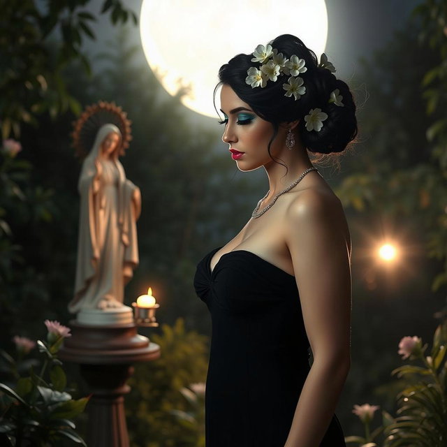 A captivating, full-length portrait of a woman with a serene, beautiful presence