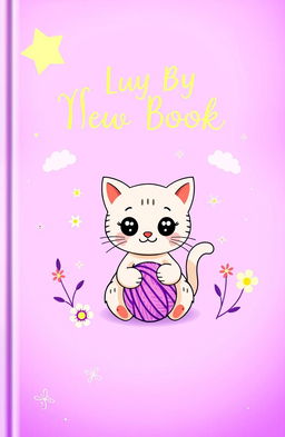 A cute purple book cover design featuring whimsical elements such as stars, clouds, and playful animals
