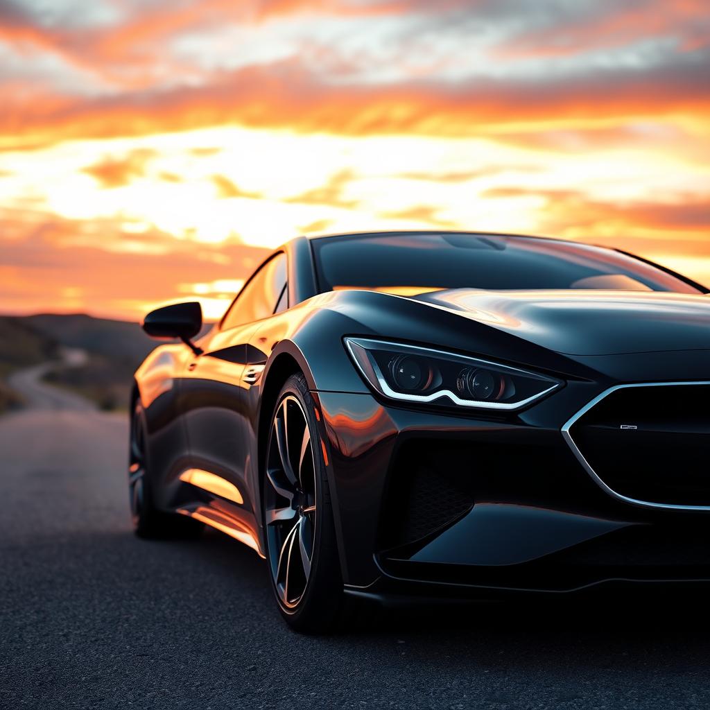 Breathtaking Sunset with a Sleek Modern Automobile