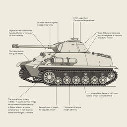 A detailed illustration of a tank with specific features: the engine and transmission located at the rear for better weight distribution and improved off-road capability