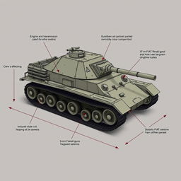 A tank design characterized by the following features: a tracked system with wide tracks for enhanced mobility over various terrains