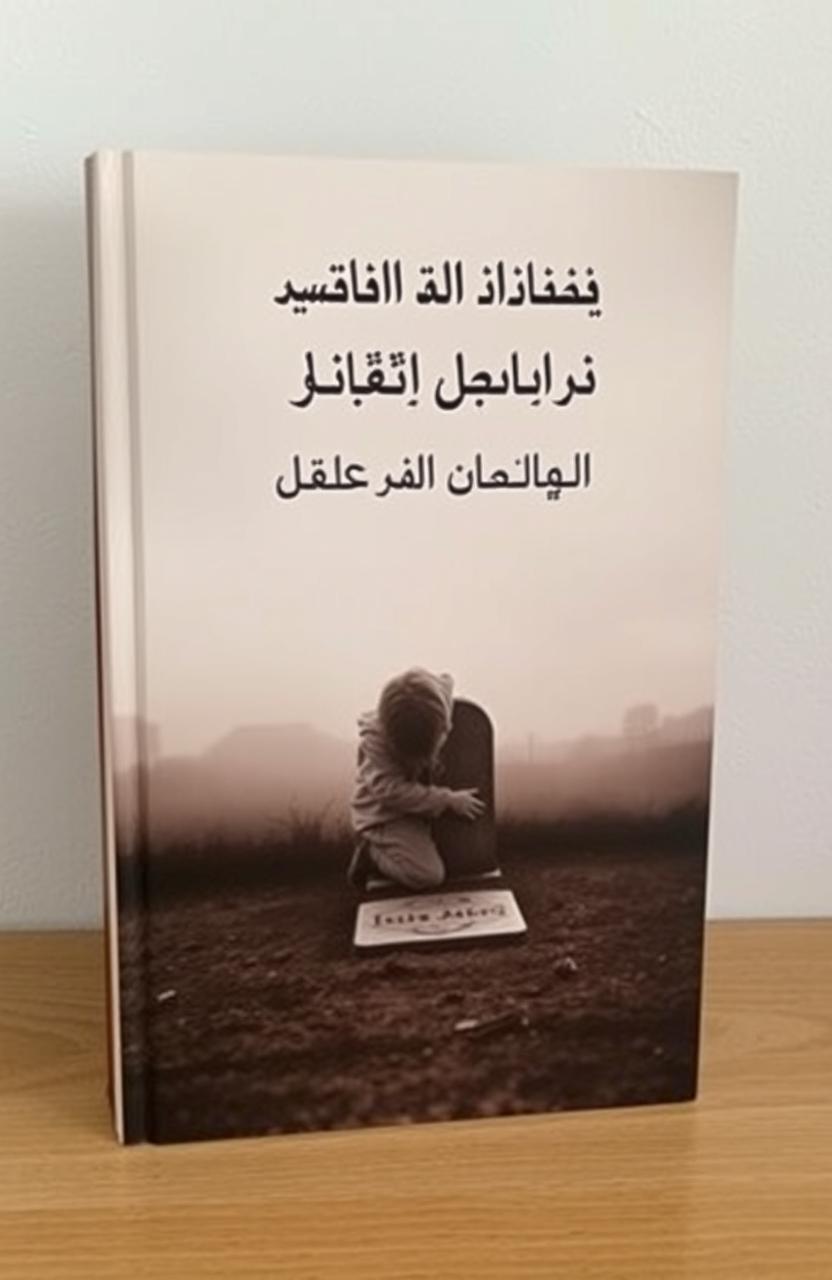 A book cover for a novel titled "ماذا كان ذنبي اذا تربيت بدون اب" featuring an emotionally powerful image of a child kneeling in front of their father's grave