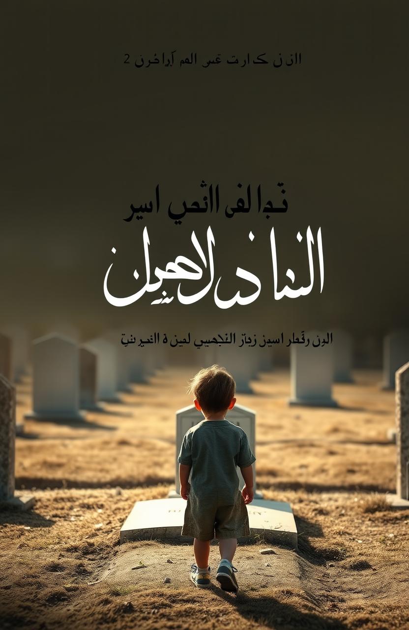 A book cover design for a novel titled: "ماذا كان ذنبي اذا تربيت بدون اب" featuring a poignant image of a young child standing in front of their deceased father's grave