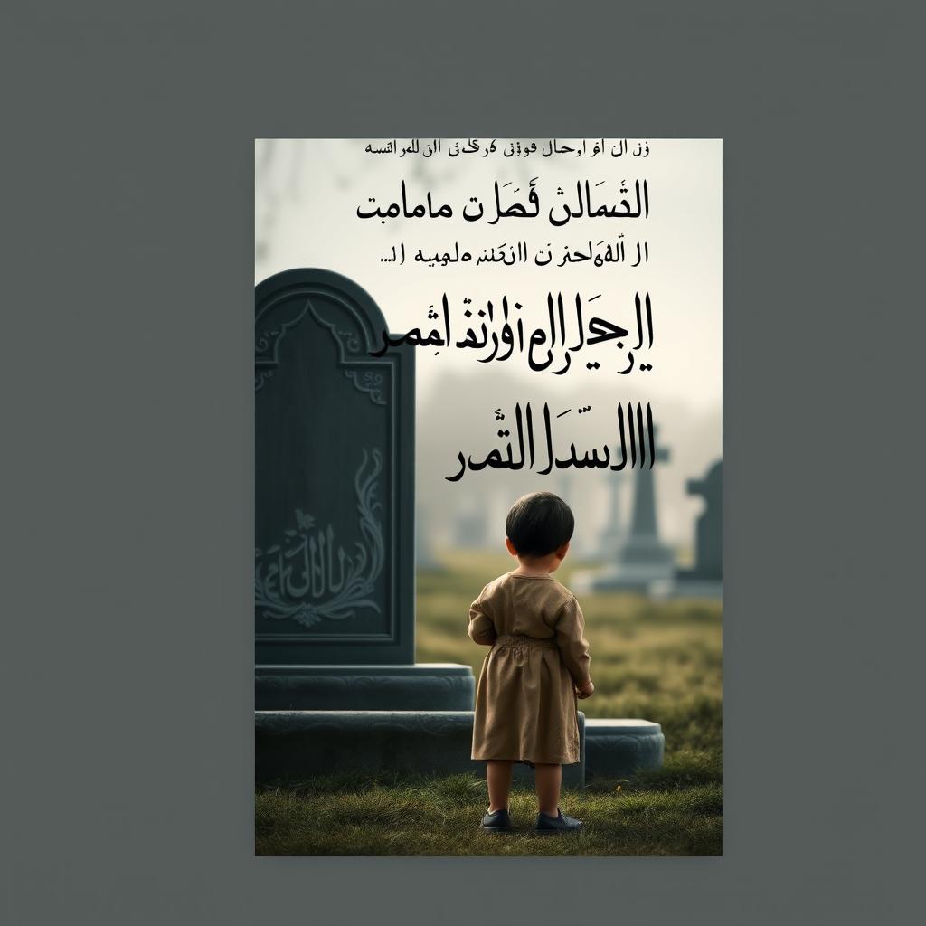 A book cover design for a novel titled: "What was my fault if I was raised without a father" featuring a touching image of a young child standing in front of their deceased father's grave