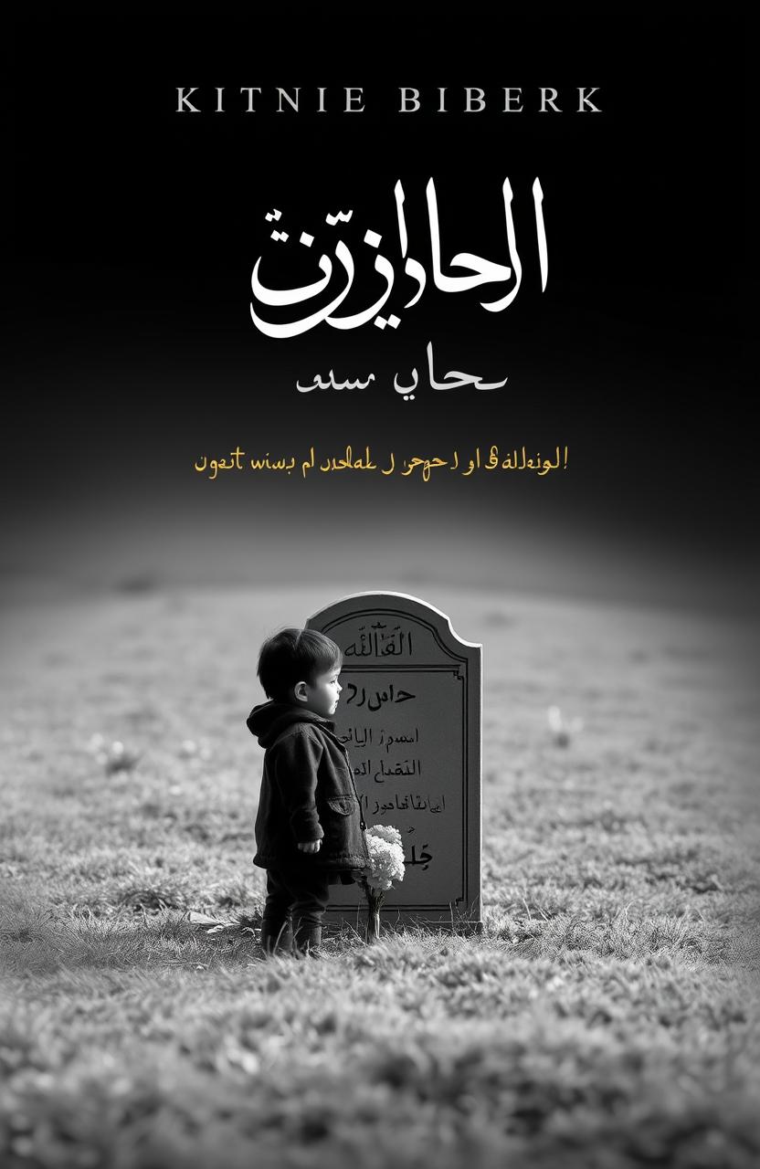 A poignant novel cover featuring a child standing solemnly in front of a grave marked with a simple headstone, conveying deep emotion and loss