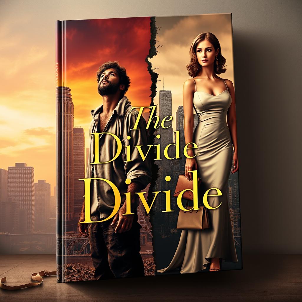 A captivating book cover design illustrating the theme of a very poor man and a wealthy woman