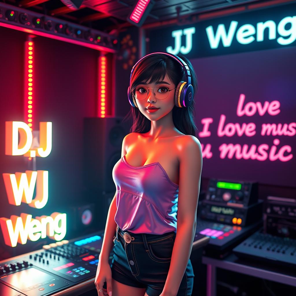 A stunning 3D rendering of a beautiful girl DJ named "DJ Weng"