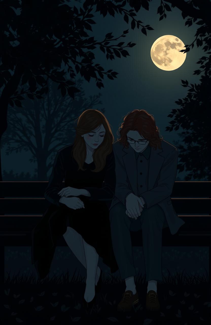 A poignant scene at the end of the night featuring two couples sitting together on a darkened park bench