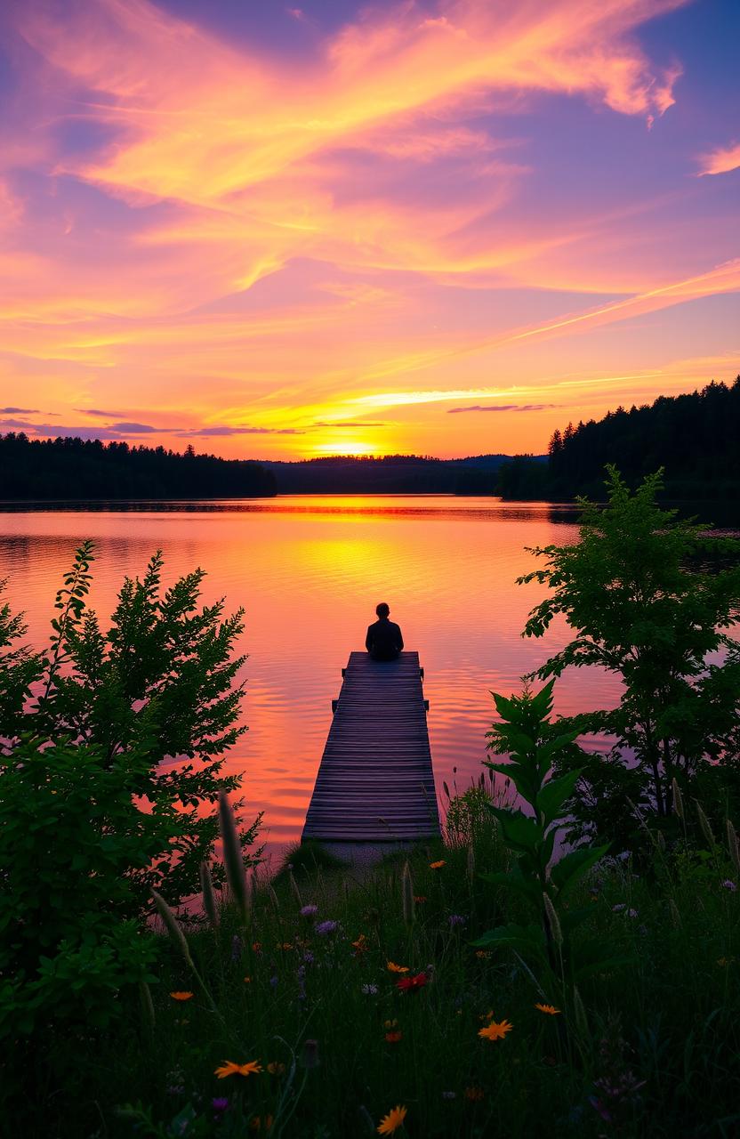 Tranquil Sunset Over a Calm Lake