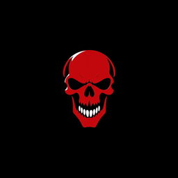 A simple 2D logo design featuring a bold red skull facing forward, with its mouth wide open