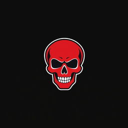 A simple 2D logo design featuring a bold red skull facing forward, with its mouth wide open