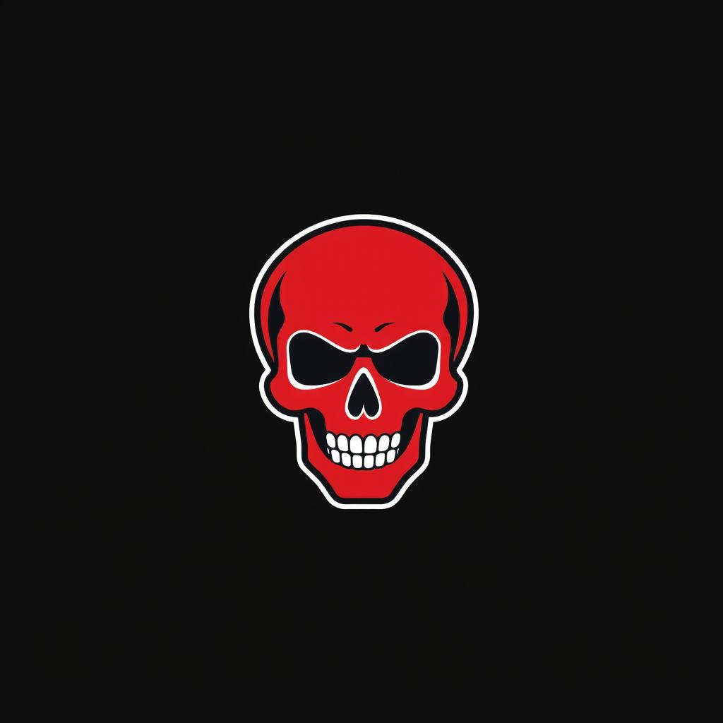 A simple 2D logo design featuring a bold red skull facing forward, with its mouth wide open