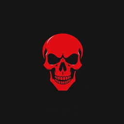 A simple 2D logo design featuring a bold red skull facing forward, with its mouth wide open