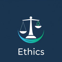 A modern and sleek logo representing the concept of ethics, featuring symbols like a balance scale and a light bulb to signify morality and enlightenment