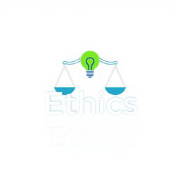 A modern and sleek logo representing the concept of ethics, featuring symbols like a balance scale and a light bulb to signify morality and enlightenment