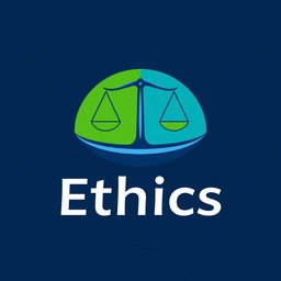 A modern and sleek logo representing the concept of ethics, featuring symbols like a balance scale and a light bulb to signify morality and enlightenment