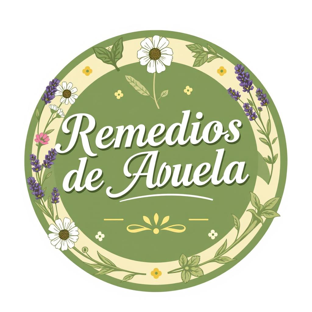 A vintage-inspired logo for 'Remedios de Abuela', featuring an old-fashioned herbal motif