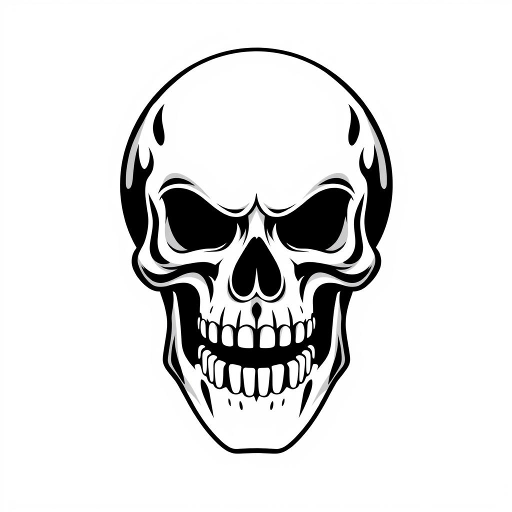 A simple 2D skull logo featuring an open mouth, designed with a clean and bold aesthetic