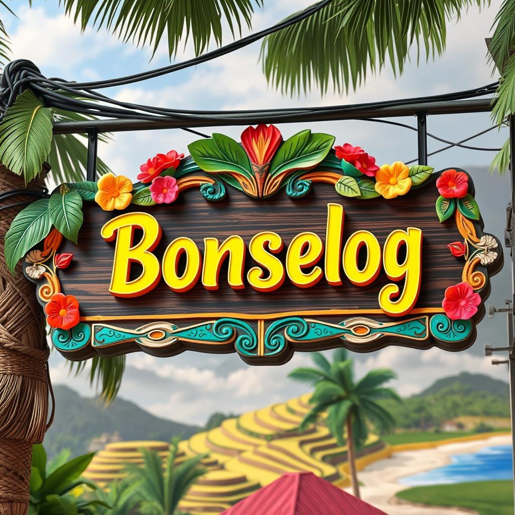 A lively restaurant sign for 'Bonselog' designed in a traditional Filipino style