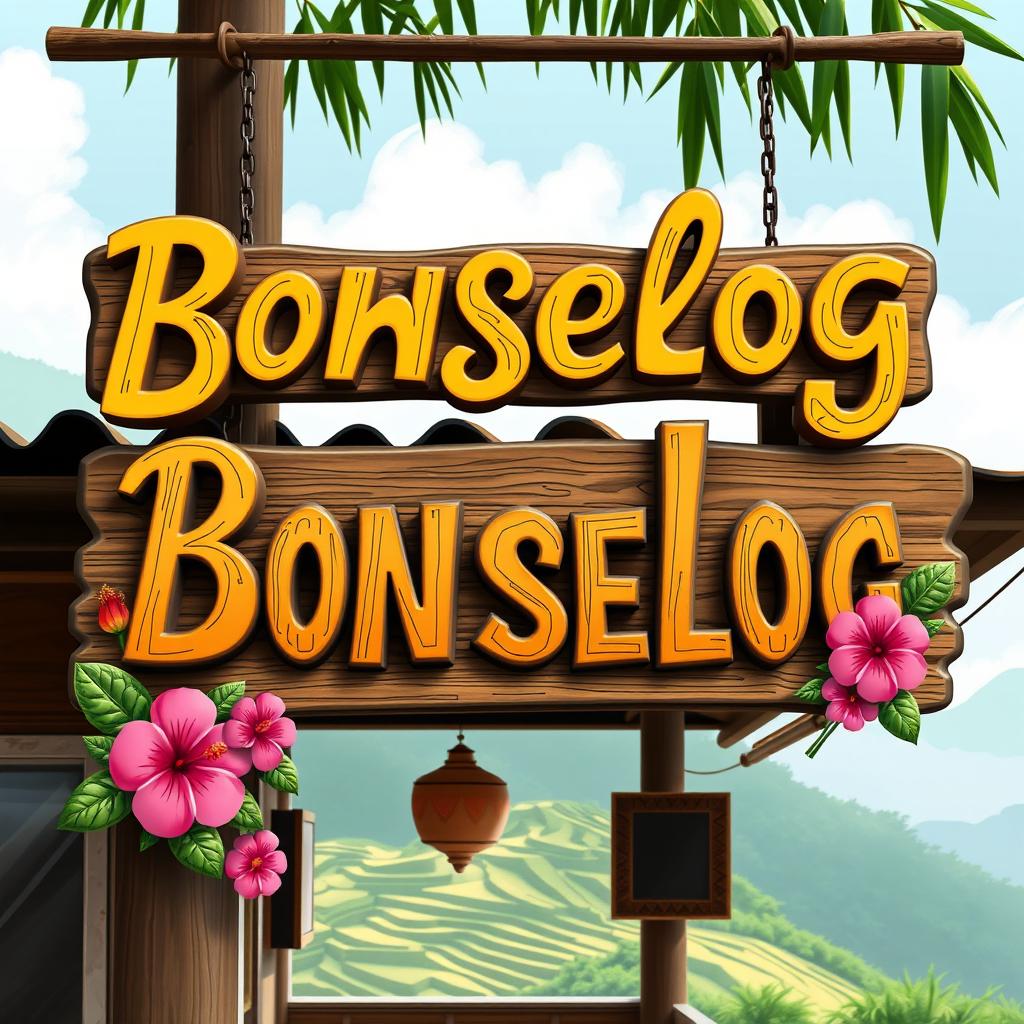 A charming restaurant sign for 'Bonselog' designed in a Filipino style, incorporating traditional motifs
