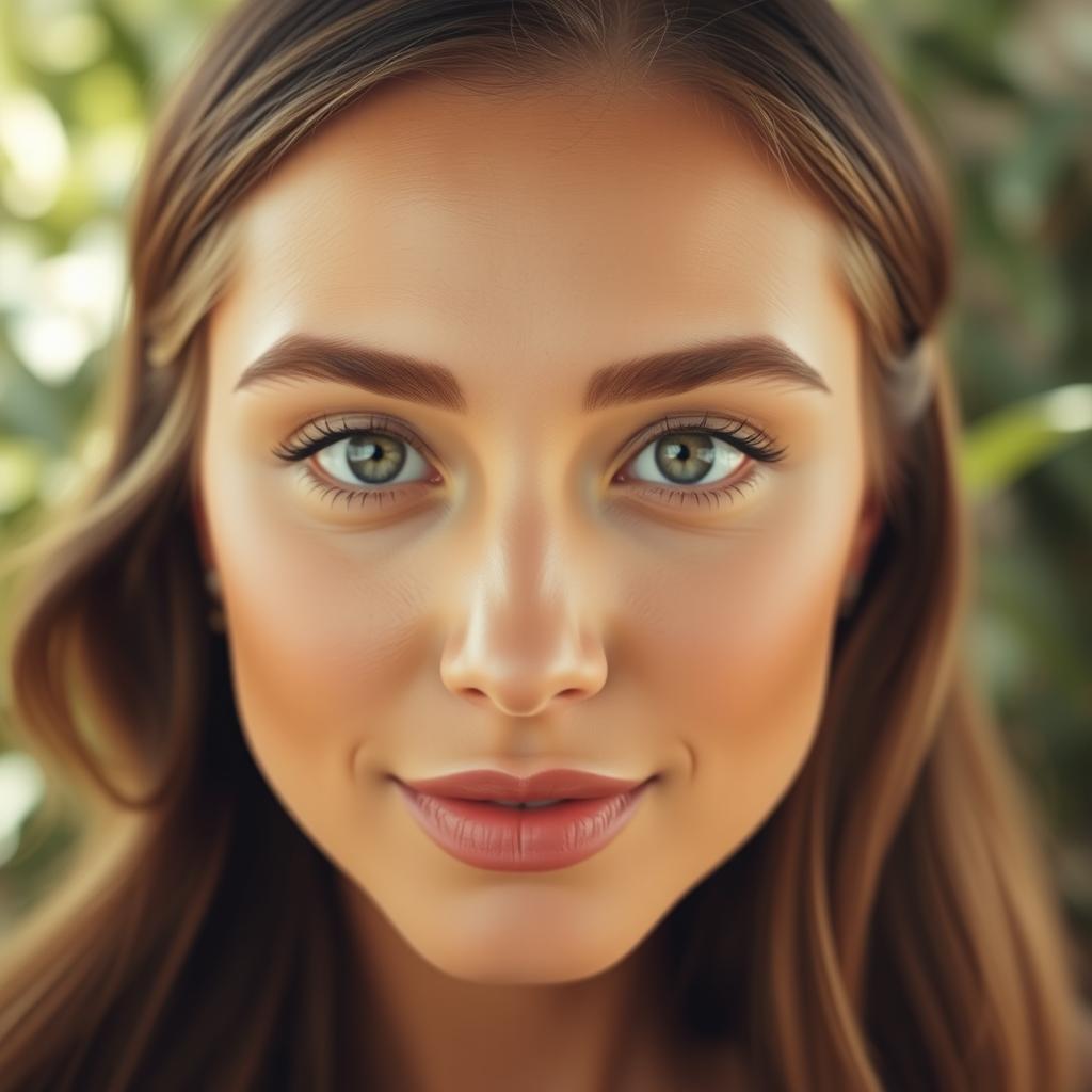 A close-up portrait of a woman with soft, natural makeup emphasizing her features, particularly her eyebrows