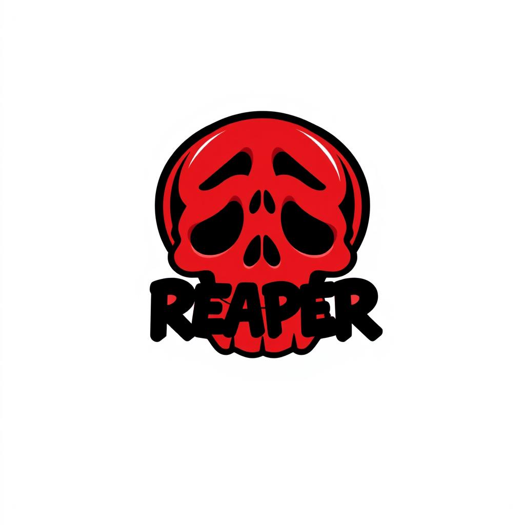 A vibrant 2D cartoon-style logo featuring a simple red skull