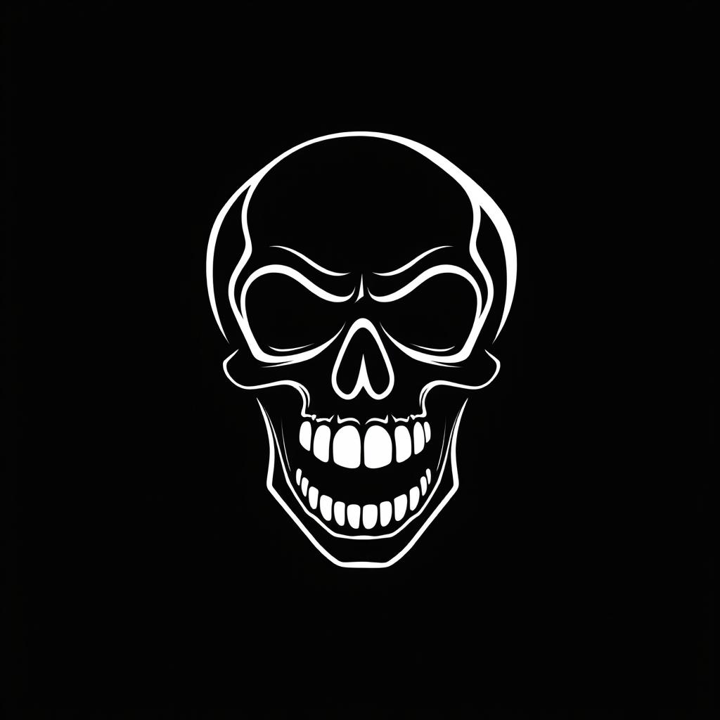 A cartoon style skull logo with its mouth opened very wide, designed in a vector format