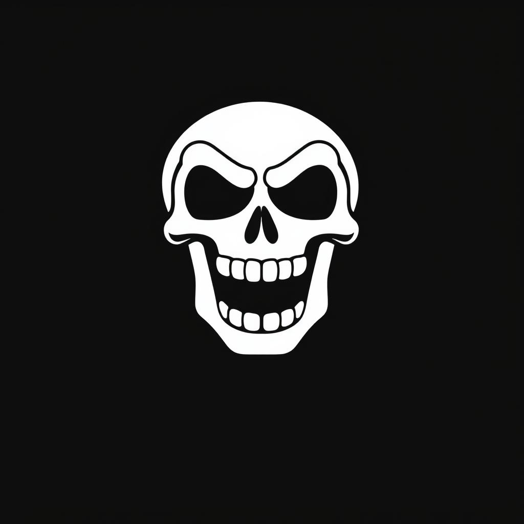 A cartoon-style skull logo with its mouth opened wide, exclusively in black and white
