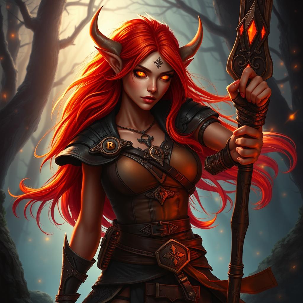 Fierce Female Tiefling: Flame-Red Power