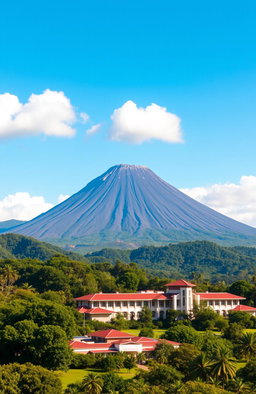 A stunning landscape featuring the majestic Mayon Volcano with its perfect cone shape towering in the background