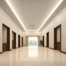 A spacious hall, 41ft by 13ft with a ceiling height of 11ft, tastefully decorated with simple and minimalistic design elements.