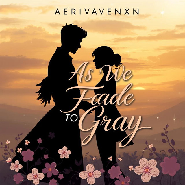 A stunning contemporary romance illustrated graphic art book cover for 'As We Fade To Gray' by AERIWAVENXN