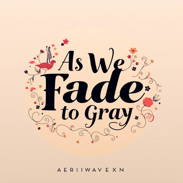A stunning contemporary romance illustrated graphic art typography book cover for 'As We Fade To Gray' by AERIWAVENXN