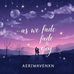 A stunning contemporary YA atmospheric romance illustrated graphic art typography book cover for 'As We Fade To Gray' by AERIWAVENXN